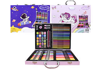 Дитячий набір для малювання і творчості 128 предметів в дерев'яній валіз космонавт поні