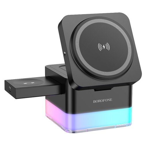 Безпровідний зарядний пристрій BOROFONE BQ33 Clever folding 3-in-1 vertical wireless fast charger (Black)