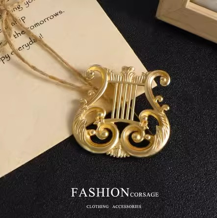 Вінтажна класична брошка "Jazz" у формі арфи зі сплаву, музика, мистецтво, фото 1