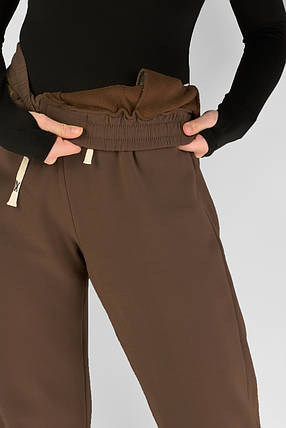 Жіночі зимові штани з полірованого велюру Штани на хутрі під манжет M-2XL Коричневий колір, фото 2