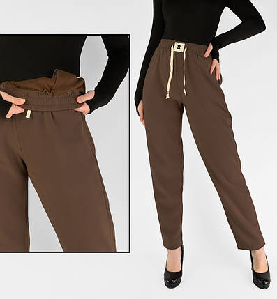 Жіночі зимові штани з полірованого велюру Штани на хутряній підкладці M-2XL Коричневий колір, фото 1