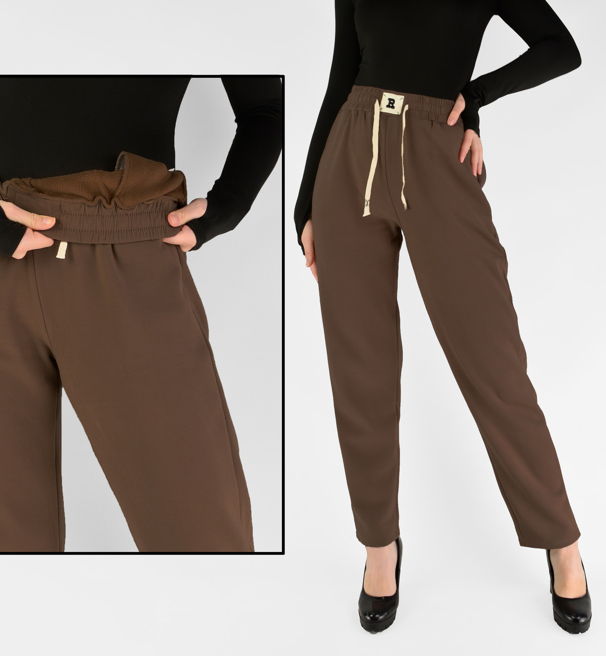 Жіночі зимові штани з полірованого велюру Штани на хутряній підкладці M-2XL Коричневий колір