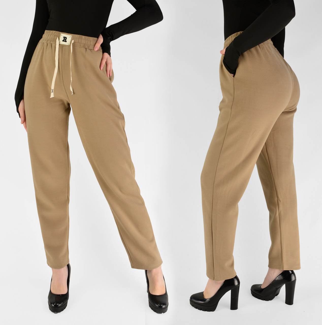 Жіночі зимові штани з полірованого велюру Штани на хутряній підкладці M-2XL Бежевий колір