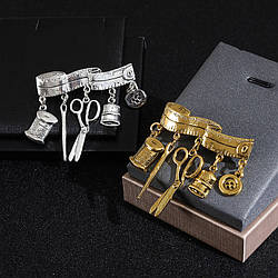 Брошка Ретро Інструменти портного підвішування Нитки Голка Ножиці Наперсток Ґудзик