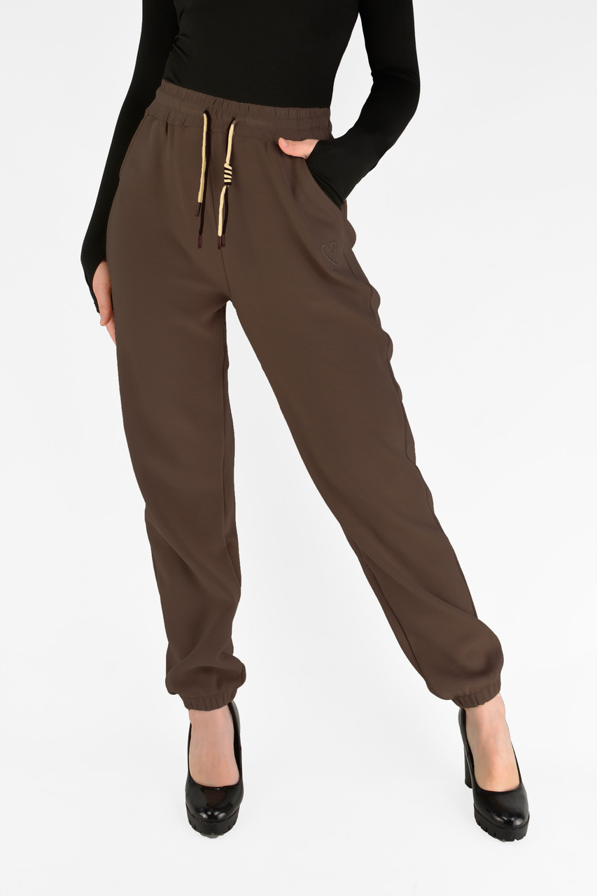 Жіночі зимові штани з полірованого велюру Штани на хутрі під манжет M-2XL Коричневий колір