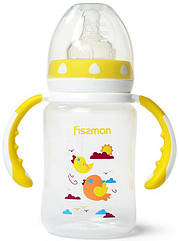 Пляшка для годування дитяча Baby Пташки в хмарах 240 мл із ручками Fissman DP43960, 7426778 — 263