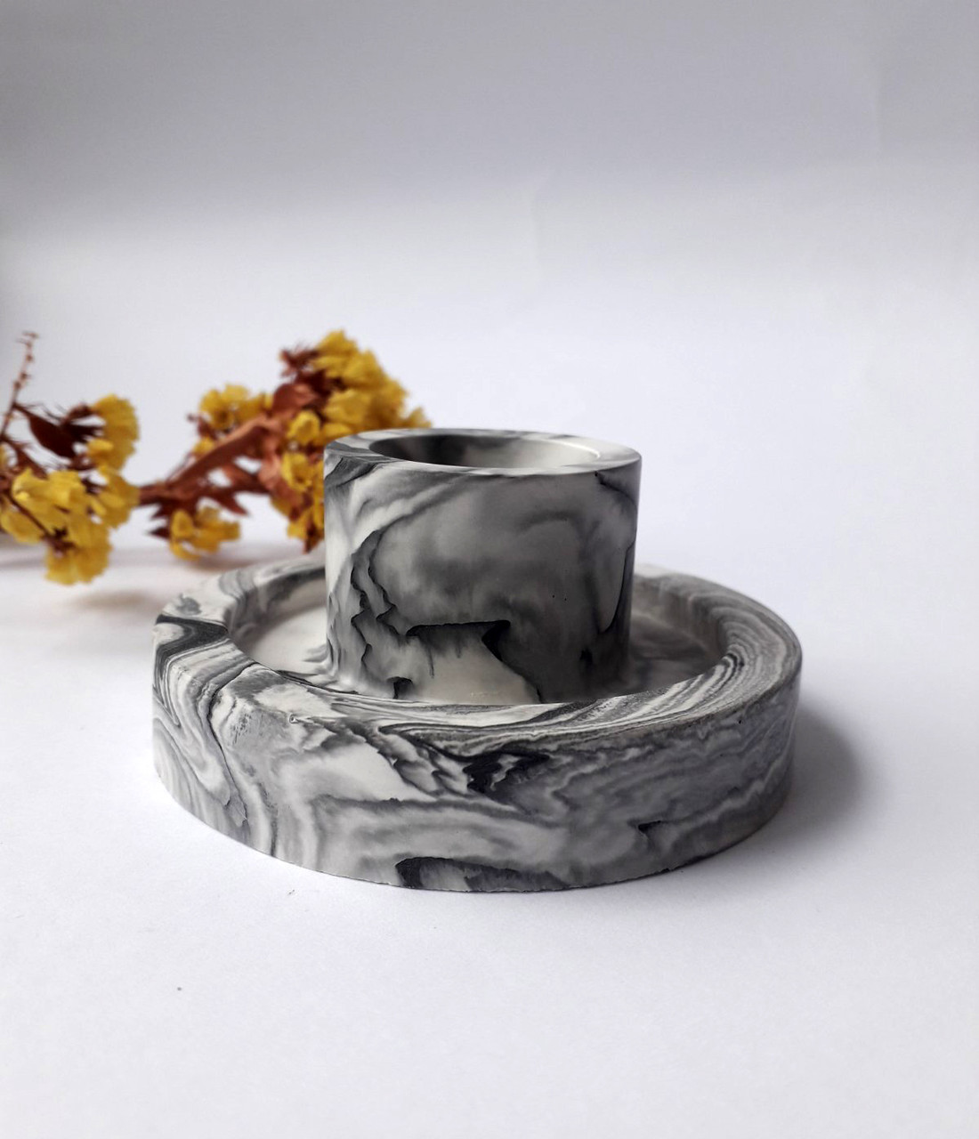 Свічник із гіпсу ручної роботи в стилі терраццо (під мармур), фото 1