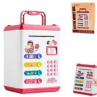 Дитяча скарбничка сейф від батарейок, Рожева/ Електронна скарбничка для монет і купюр/ Сейф
