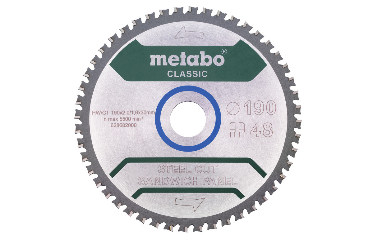 Пильный диск Metabo Steel Cut / Sandwich Panel Classic HW/CT 190х2.0/1.6x30, Z48 FZFA/FZFA 4°, фото 1