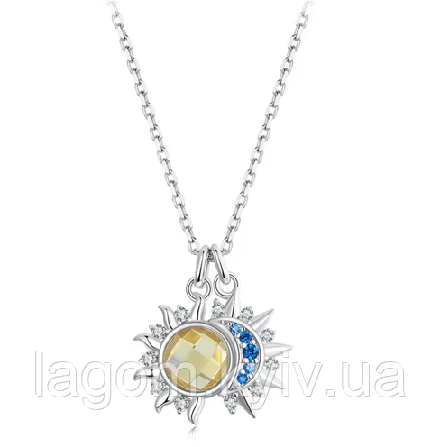 Срібне намисто-амулет в стилі PANDORA 925 проба "Sun&Moon" підвіска, кольє, кулон Сонце та Місяць ПАНДОРА, фото 1