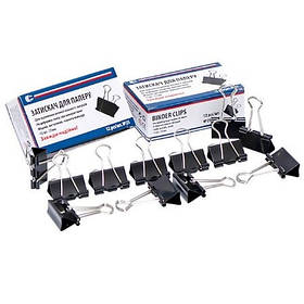 Біндер затискач для паперу 25мм 12шт чорний металевий офісний канцелярський "С" KNZ