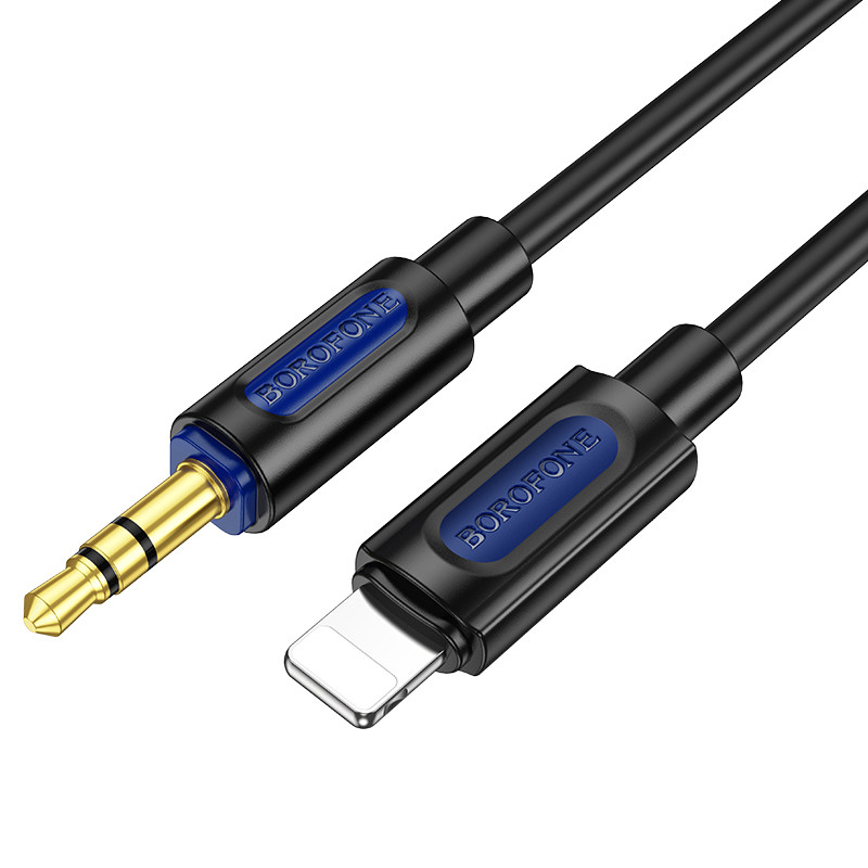 Кабель AUX cable 3.5mm BOROFONE BL20 silicone digital Lightning Чорний