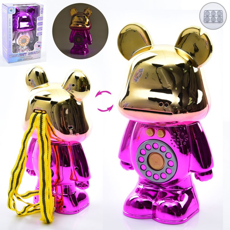 Сейф-копилка Банківський термінал TZ-56C, ведмедик, 29 см, відбиток, музика, світло, монети, фото 1