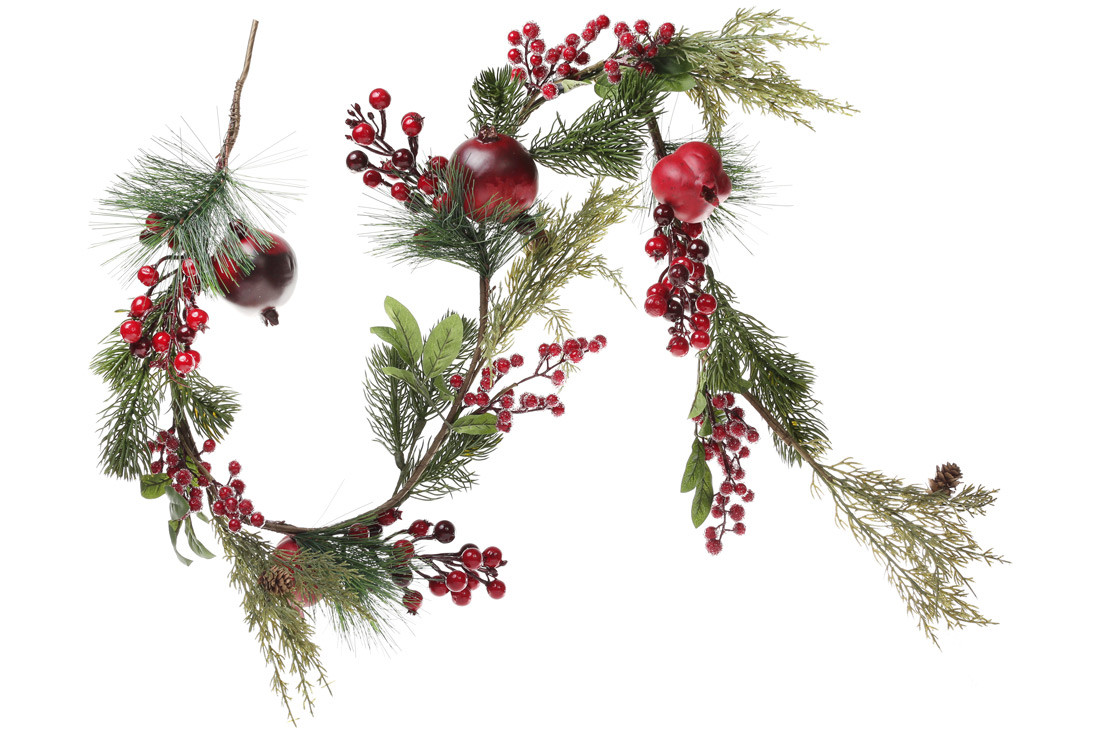 Штучна гілка з гранатами, ягодами та хвоєю 120см, фото 1