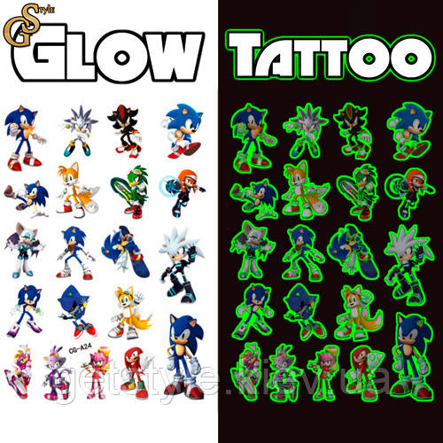 Світні татуювання Сонік Sonic Heroes Tattoo Set, фото 1