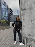 Чорний теплий жіночий спортивний костюм із капюшоном із двостороннього велюру, фото 7