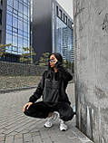 Чорний теплий жіночий спортивний костюм із капюшоном із двостороннього велюру, фото 6