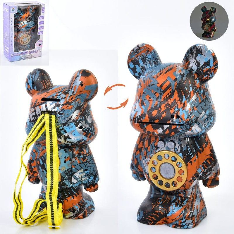 Сейф-копилка Банківський термінал TZ-56B, ведмедик, 29 см, відбиток, музика, світло, монети, фото 1