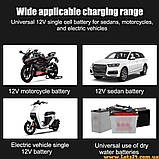 Зарядний пристрій 12В для автомобільних мотоциклетних акумуляторів свинцево-кислотних AGM VRLA гелевих з LCD дисплеєм 12V, фото 9
