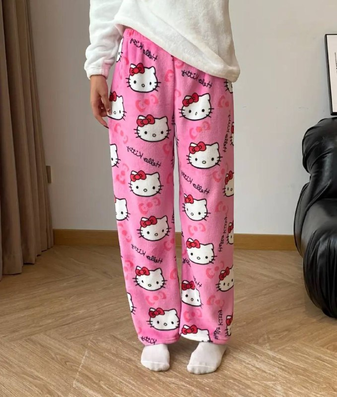 Жіноча мила піжама hello kitty штани підліткові, дорослі. хелоу кіті пухнасті