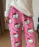 Жіноча мила піжама hello kitty  штани підліткові, дорослі. хелоу кіті пухнасті, фото 4
