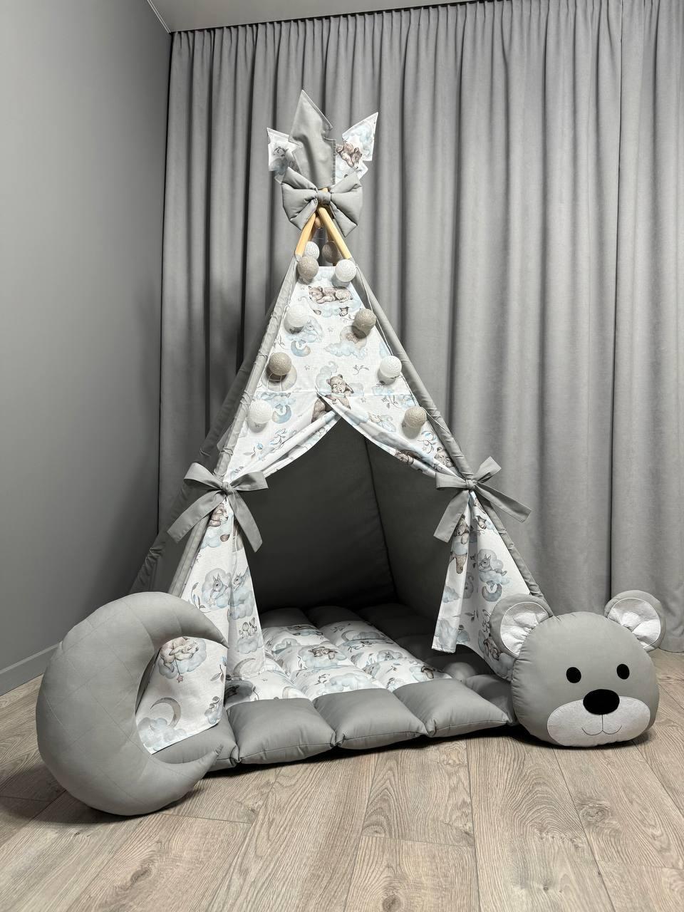 Вігвам для дітей Ведмежа на хмаринці 3 БОНБОН Повний комплект, вігвам для хлопчика, дитяча палатка, вігвам для дівчинки, вігвам - фото 1 - id-p1797170631