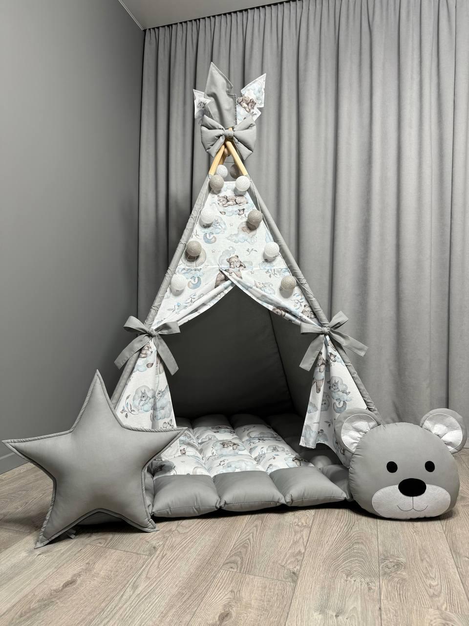 Вігвам для дітей Ведмежа на хмаринці 4 БОНБОН Повний комплект, вігвам для хлопчика, дитяча палатка, вігвам для дівчинки, вігвам - фото 1 - id-p1797174656