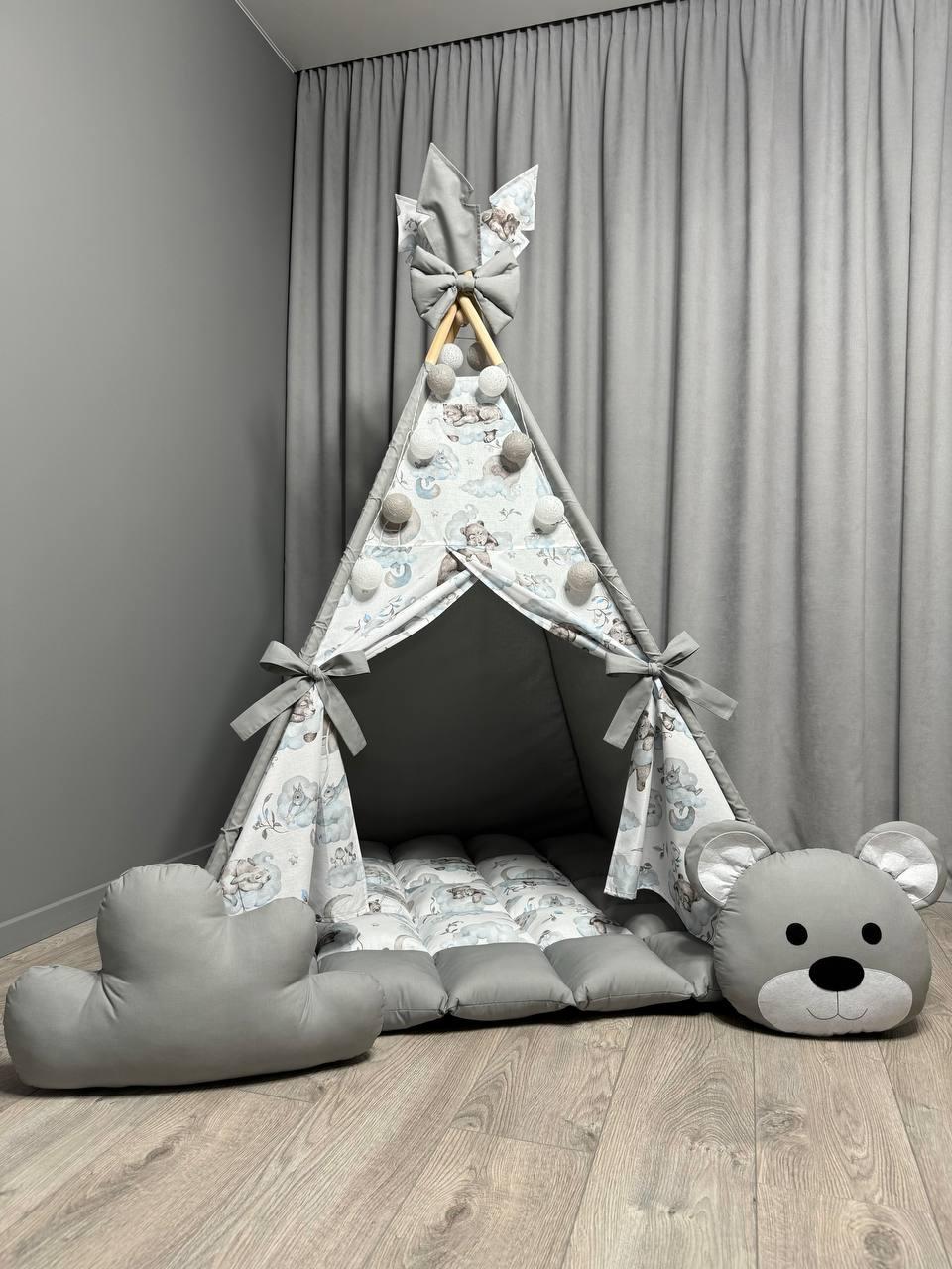 Вігвам для дітей Ведмежа на хмаринці 5 БОНБОН Повний комплект, вігвам для хлопчика, дитяча палатка, вігвам для дівчинки, вігвам - фото 1 - id-p1456801755