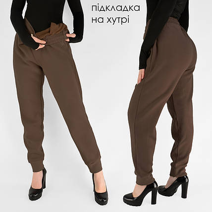 Жіночі зимові штани з полірованого велюру Штани на хутрі під манжет M-2XL Коричневий колір, фото 1