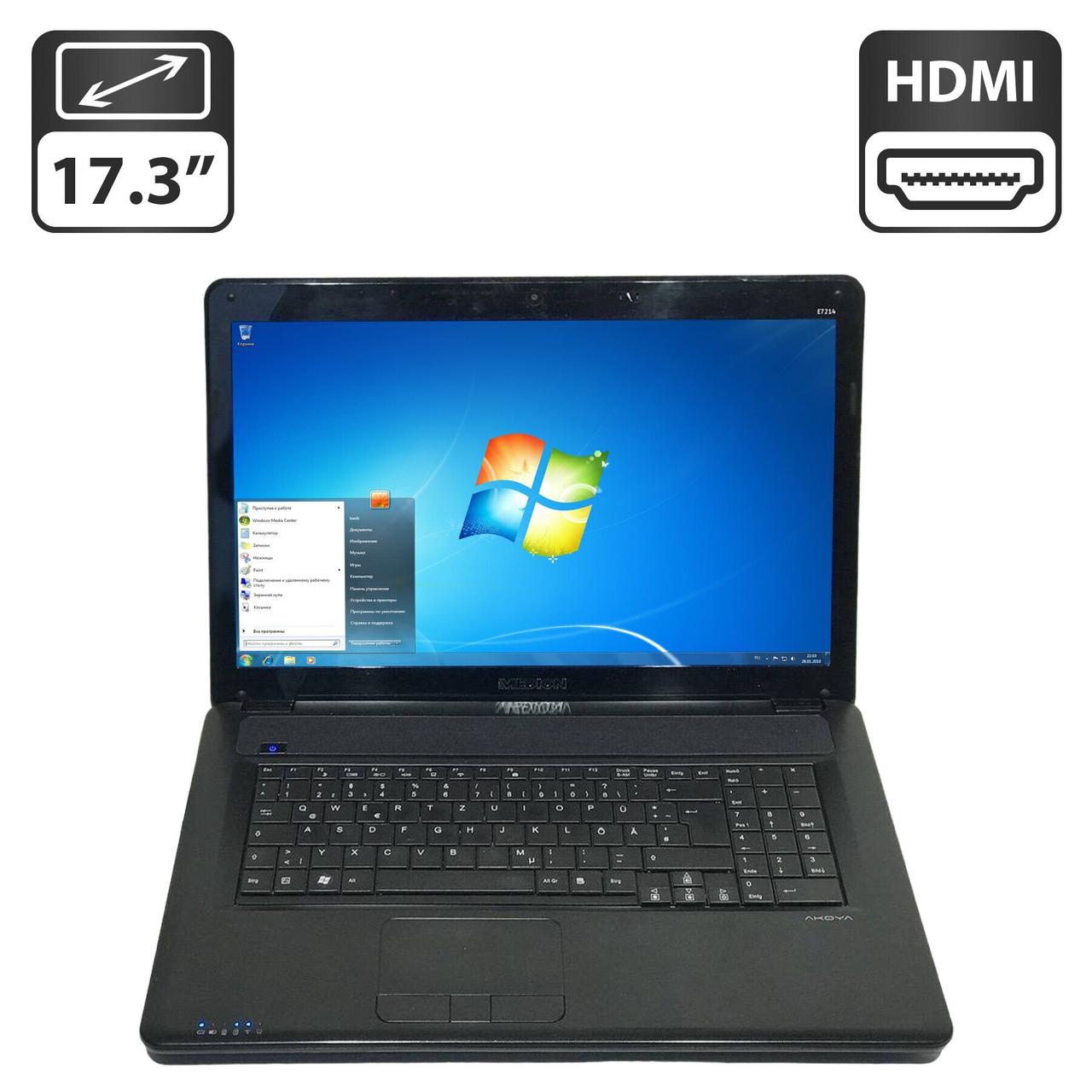 Ноутбук Б-клас Medion Akoya E7214/ 17.3" (1366x768)/ Core i3-350M/ 4 GB RAM/ 320 GB HDD/ HD/ АКБ відсутній