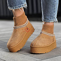 39р, 41р! Уггі жіночі на платформі короткі з манжетом руді рижі уги (Код: 3462)