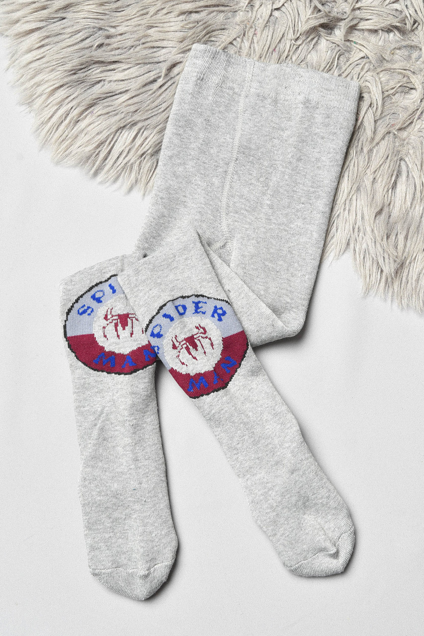 Колготи дитячі махрові для хлопчика сірого кольору з малюнком р.128-140 191674P, фото 1