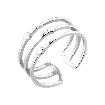 Срібна Каблучка на верхню фалангу без камінців Тріо з трьому сердечками