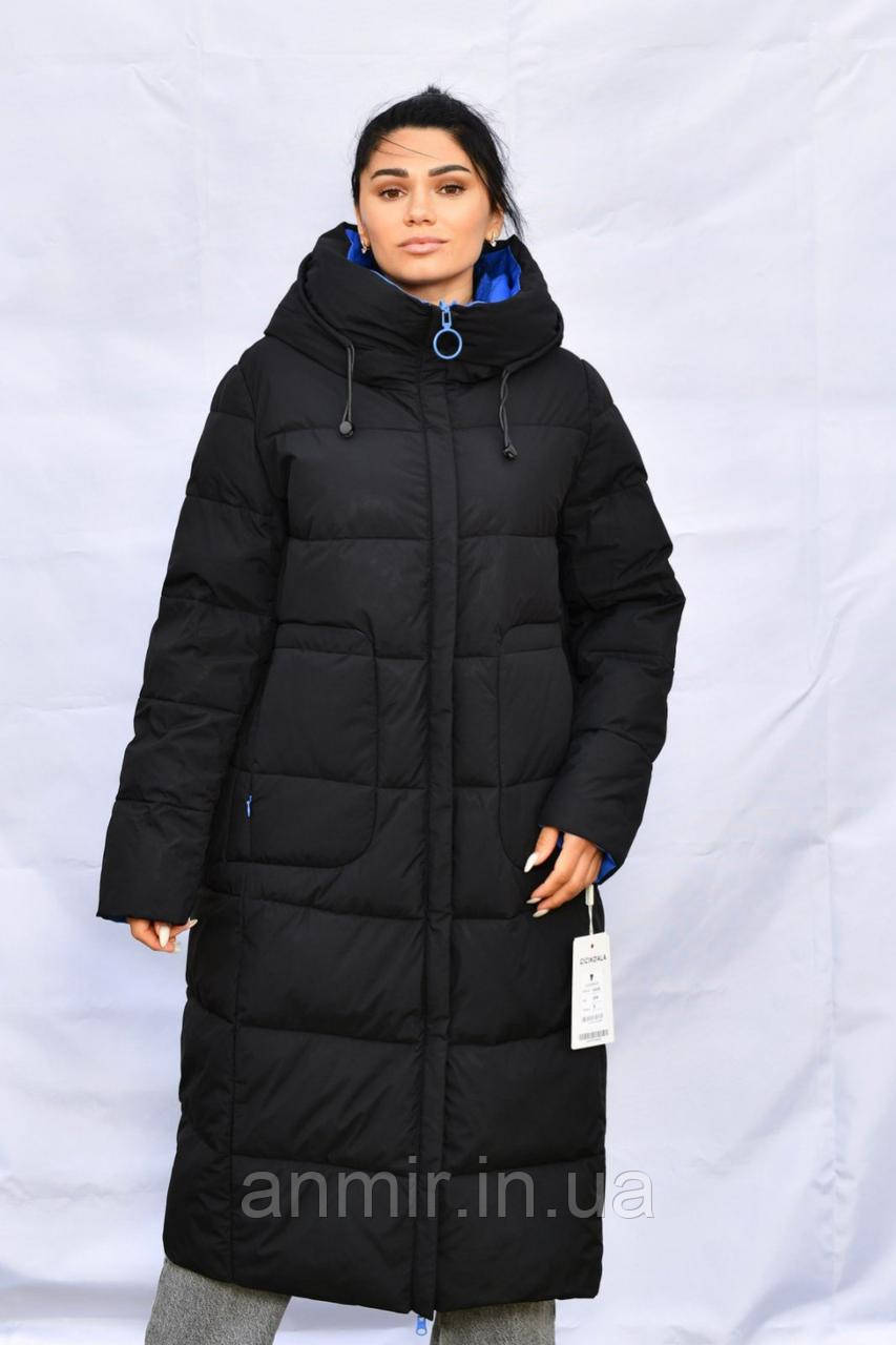 Пальто зимове жіноче двостороннє стьобане норма 42-50, чорне з електриком