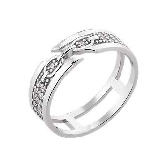 Каблучка Срібна на фалангу Ланцюг незамкнене із білими фіанітами