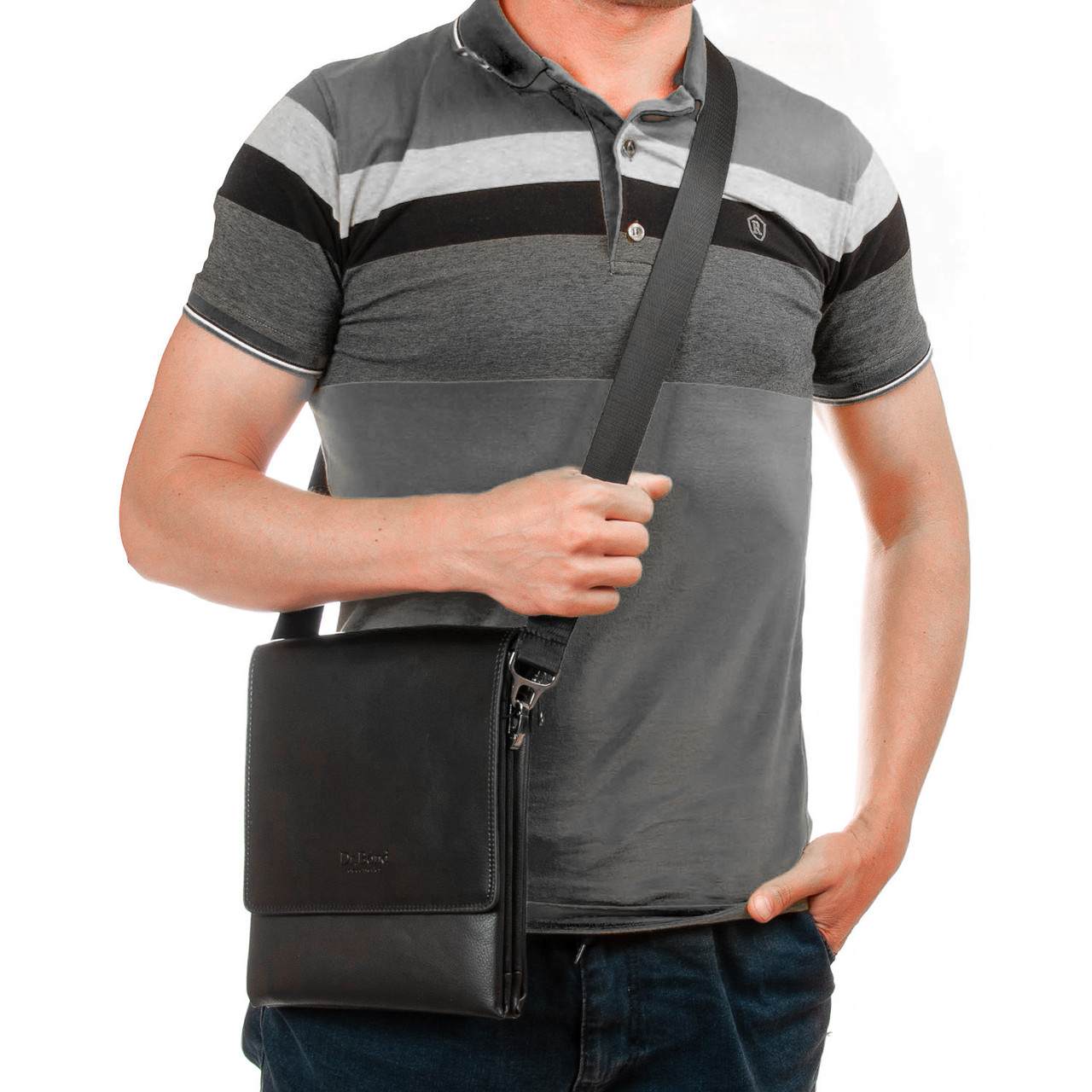 Сумка чоловіча чорна на плече на два відділи під однією загальною змійкою з екошкіри середня Dr. Bond 226-2