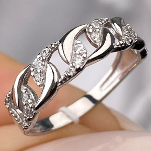 Срібне кільце родоване з фіанітами РН-643, фото 1