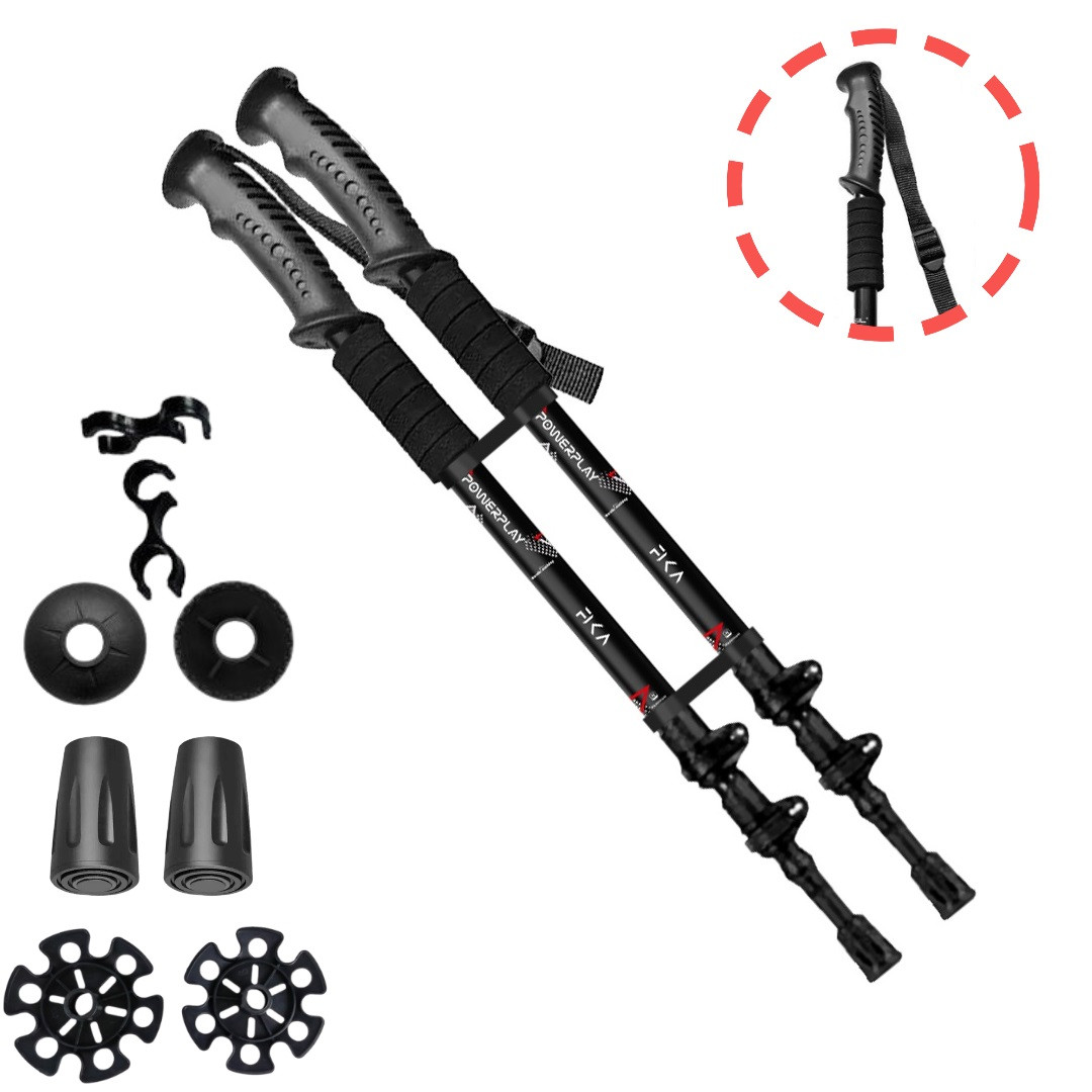 Трекінгові палиці PowerPlay PP_9106 Fika, алюмінієві, легкі, Чорні, 60–135 см (пара), фото 1
