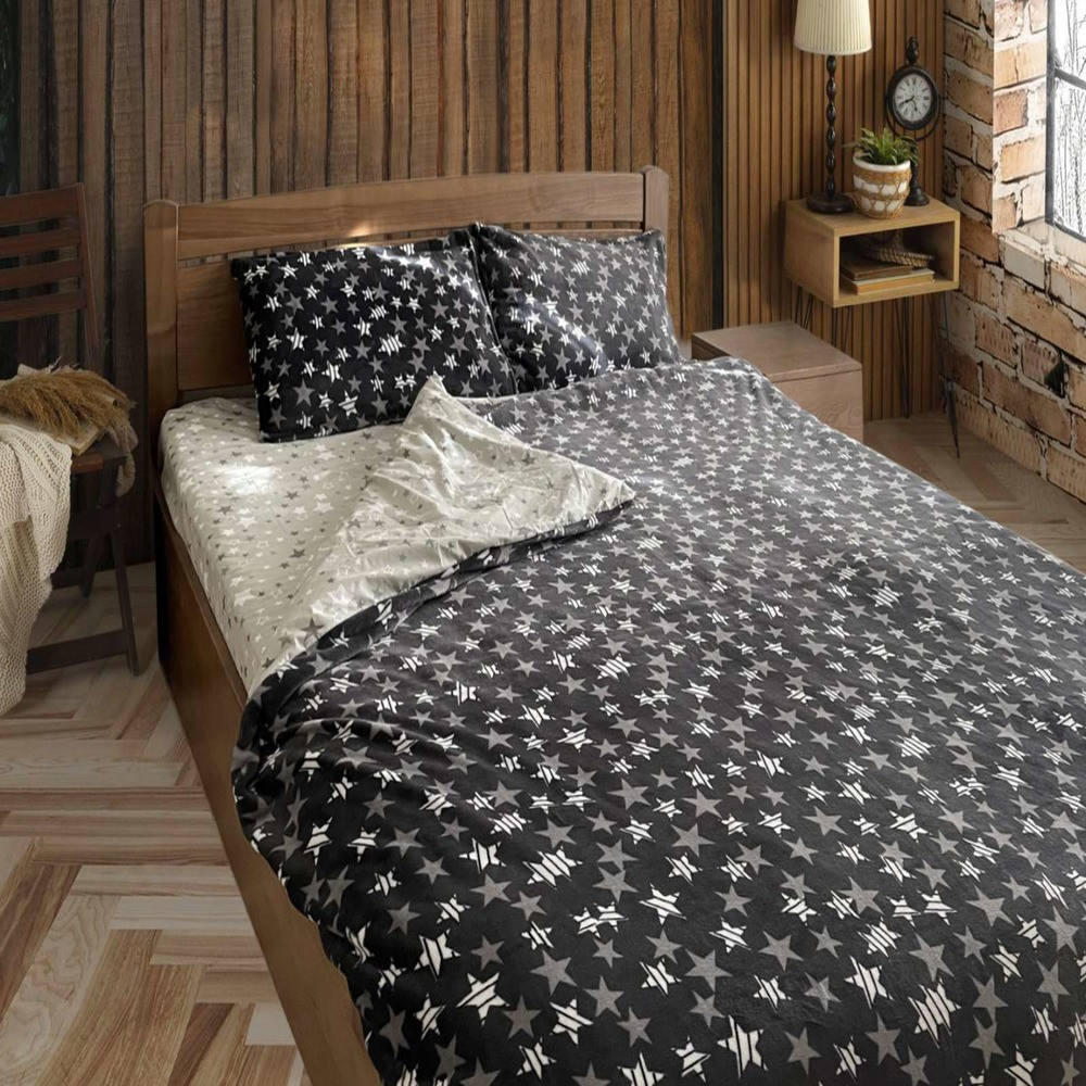 Утеплена постільна білизна Зима-Літо двоспальна Зірки Мікрофібра + Бязь, фото 1