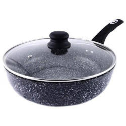 Сковорода з антипригарним гранітним покриттям із кришкою; Глибока 24*6 см BN-515