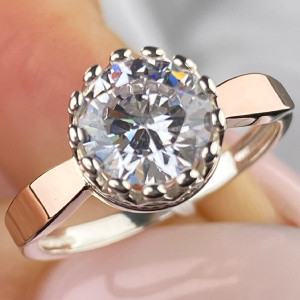 Срібна каблучка з золотими накладками з фіанітом в формі коронки РН-645, фото 1