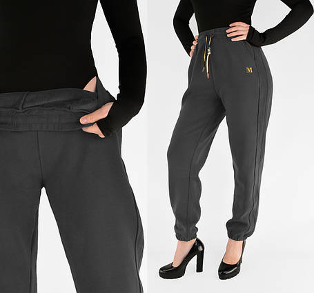 Жіночі зимові штани з полірованого велюру Штани на хутрі під манжет M-2XL Темно-сірий колір, фото 1