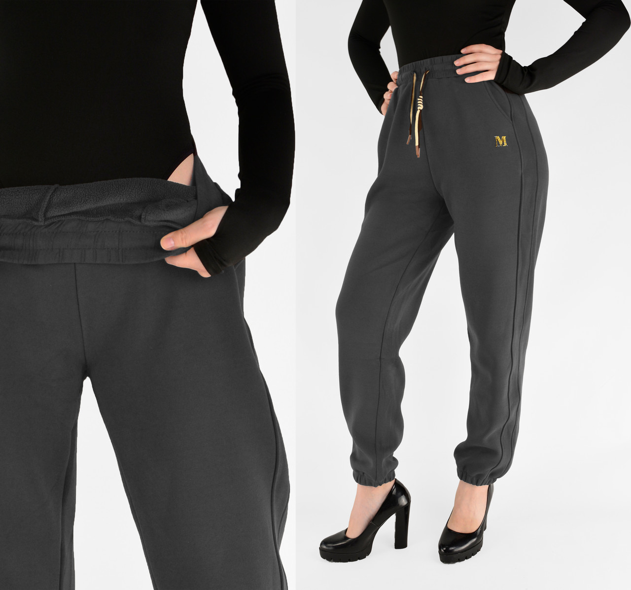 Жіночі зимові штани з полірованого велюру Штани на хутрі під манжет M-2XL Темно-сірий колір