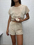Велюровий комплект футболка шорти, бежевий колір, розмір S-XL, фото 4