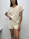 Велюровий комплект футболка шорти, бежевий колір, розмір S-XL, фото 5