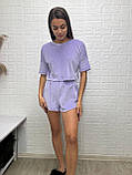 Жіноча піжама "Футболка шорти", велюр на х/б основі (плюш), колір "бузок" т.м. Lekol, фото 2
