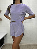 Жіноча піжама "Футболка шорти", велюр на х/б основі (плюш), колір "бузок" т.м. Lekol, фото 3