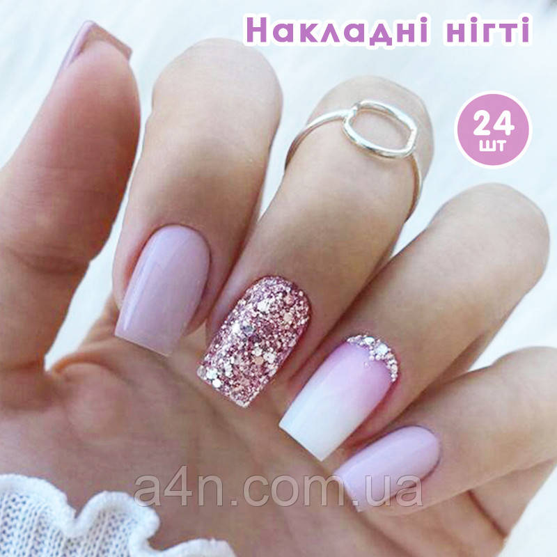 Накладні нігті 24 шт. + клей для нігтів, квадрат для манікюру, фото 1