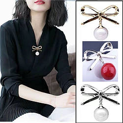 Корейська Брошка для коміра, брошка "Бант із перлиною", шпилька для корсажу плаття