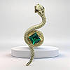Брошка у формі золотої змійки зеленим каменем, зі сплаву, шпильки у формі маленьких тварин, фото 4